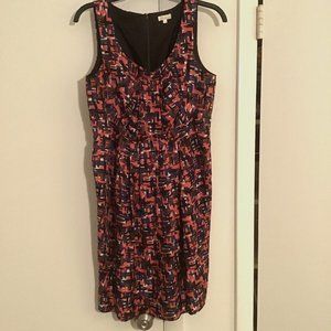 SHOSHANA Coral Multi Silk Sheath DRESS SZ 8 Brushstroke Print